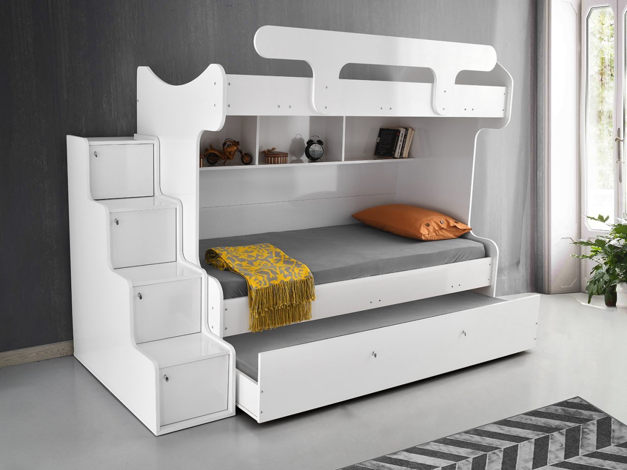 Samara Ranza -3 Karyolalı Merdivenli Ranza,Yavrulu Karyola