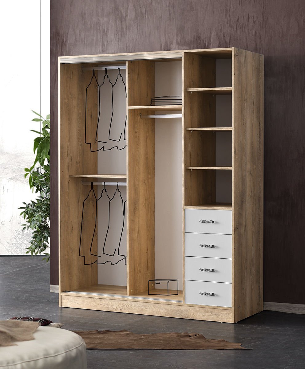 Samara Sürgülü Kapaklı Şifonyerli Gardırop 160 Cm