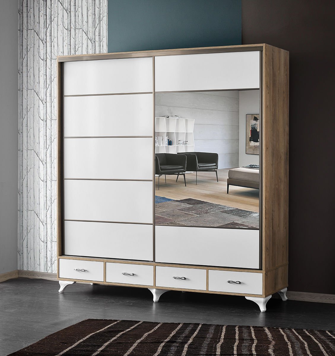 Mars Sürgülü Kapaklı Şifonyerli Gardırop 200 cm