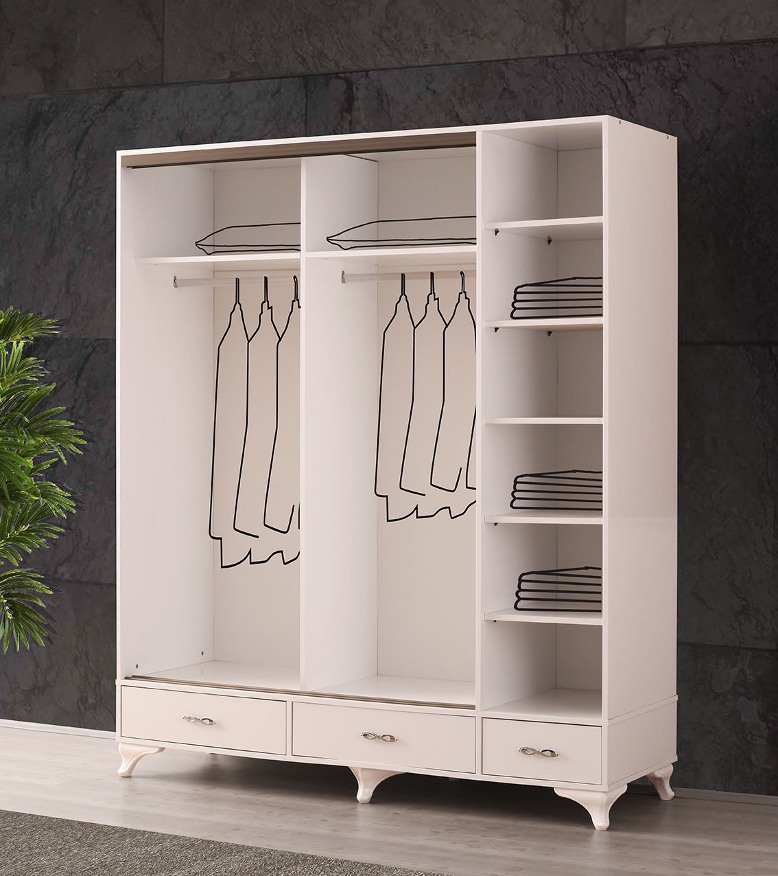 Mars Sürgülü Kapaklı Şifonyerli Gardırop 180 cm