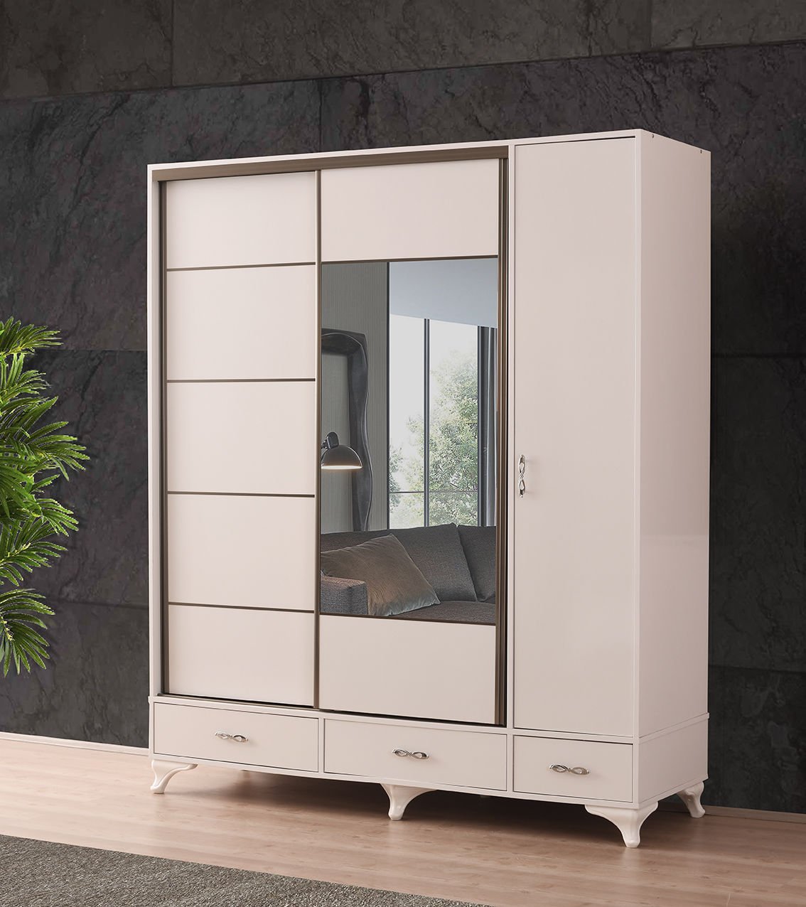 Mars Sürgülü Kapaklı Şifonyerli Gardırop 180 cm