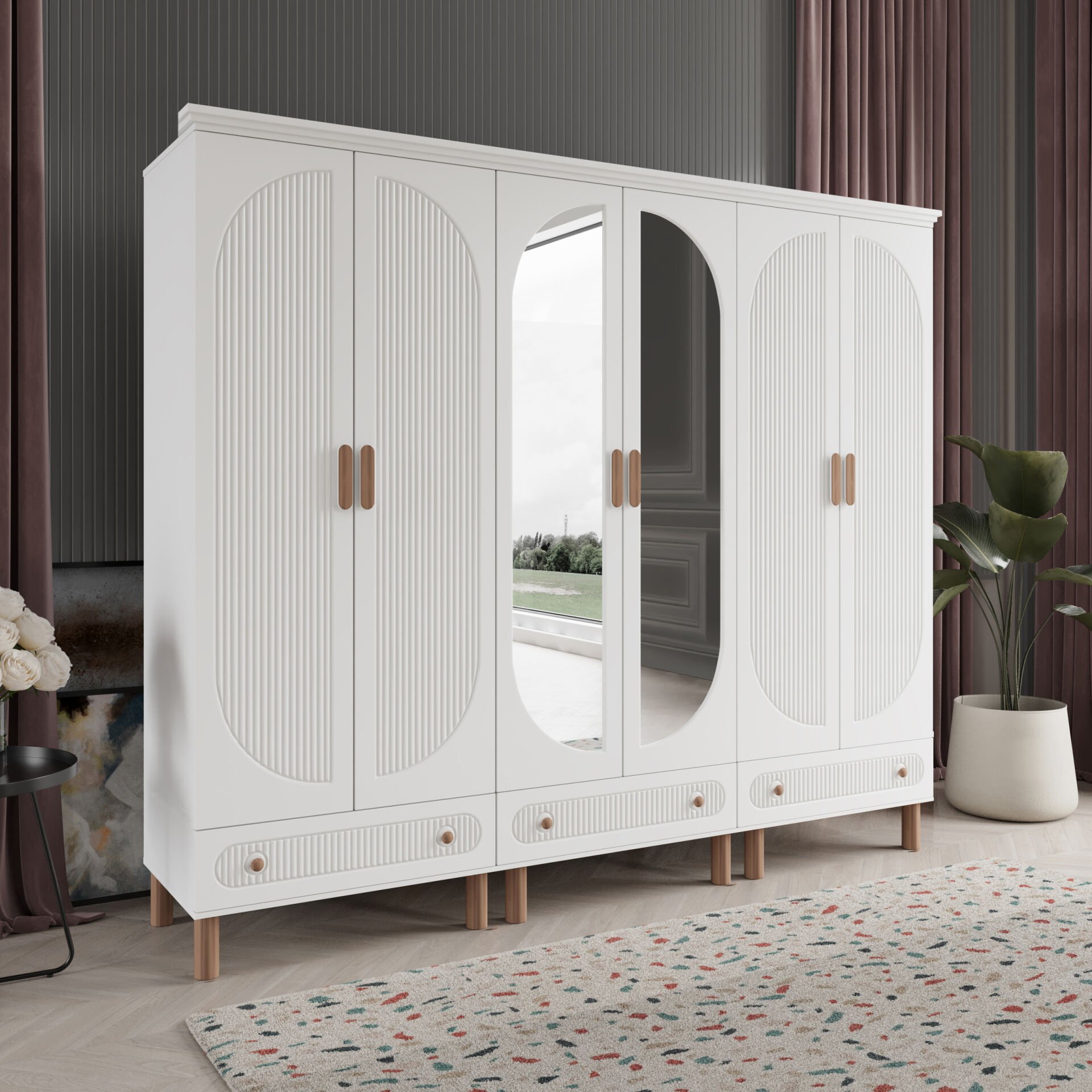 Furkan 6 Kapaklı Gardırop Bohem Modüler Dolap 240cm.