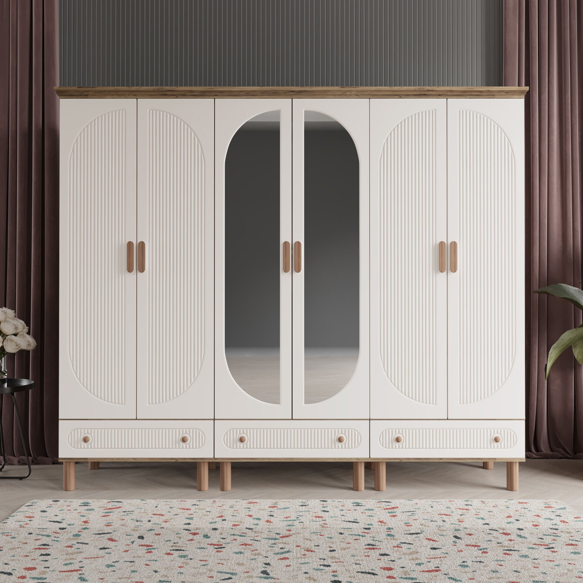 Furkan 6 Kapaklı Gardırop Bohem Modüler Dolap 240cm.