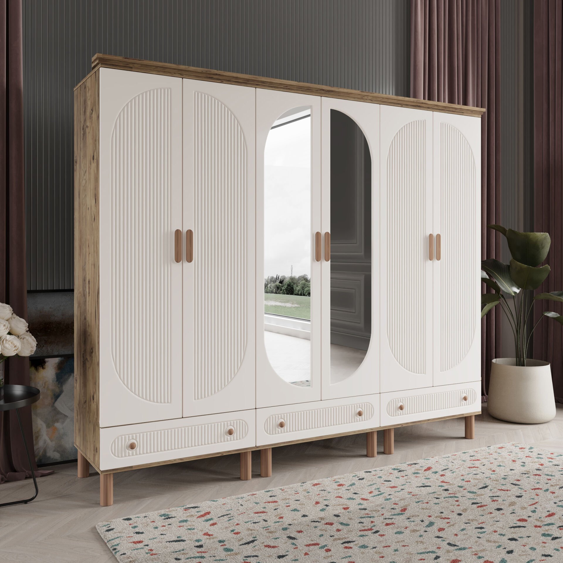 Furkan 6 Kapaklı Gardırop Bohem Modüler Dolap 240cm.