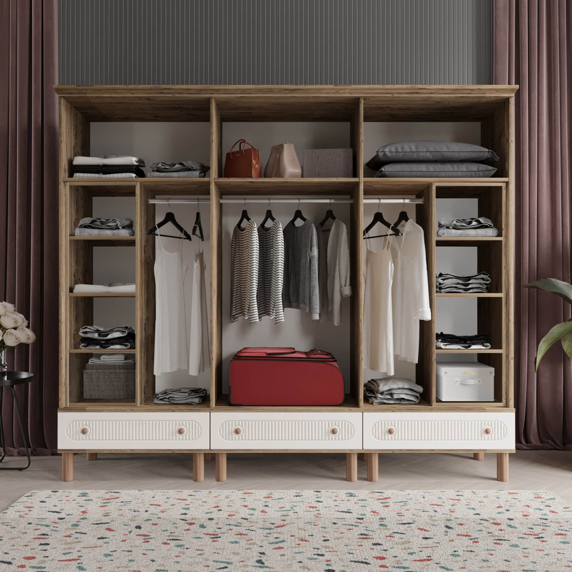 Furkan 6 Kapaklı Gardırop Bohem Modüler Dolap 240cm.