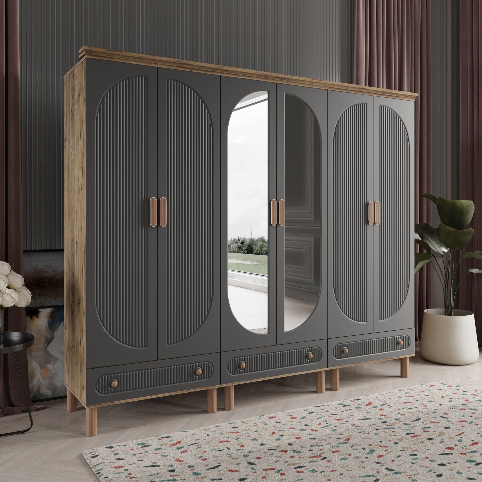 Furkan 6 Kapaklı Gardırop Bohem Modüler Dolap 240cm.