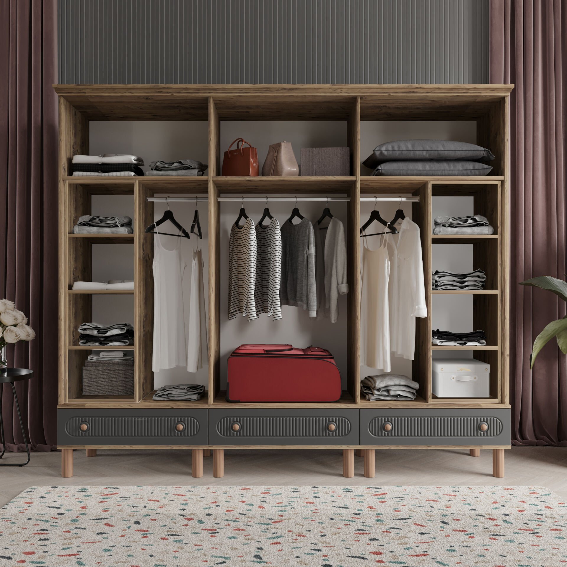 Furkan 6 Kapaklı Gardırop Bohem Modüler Dolap 240cm.