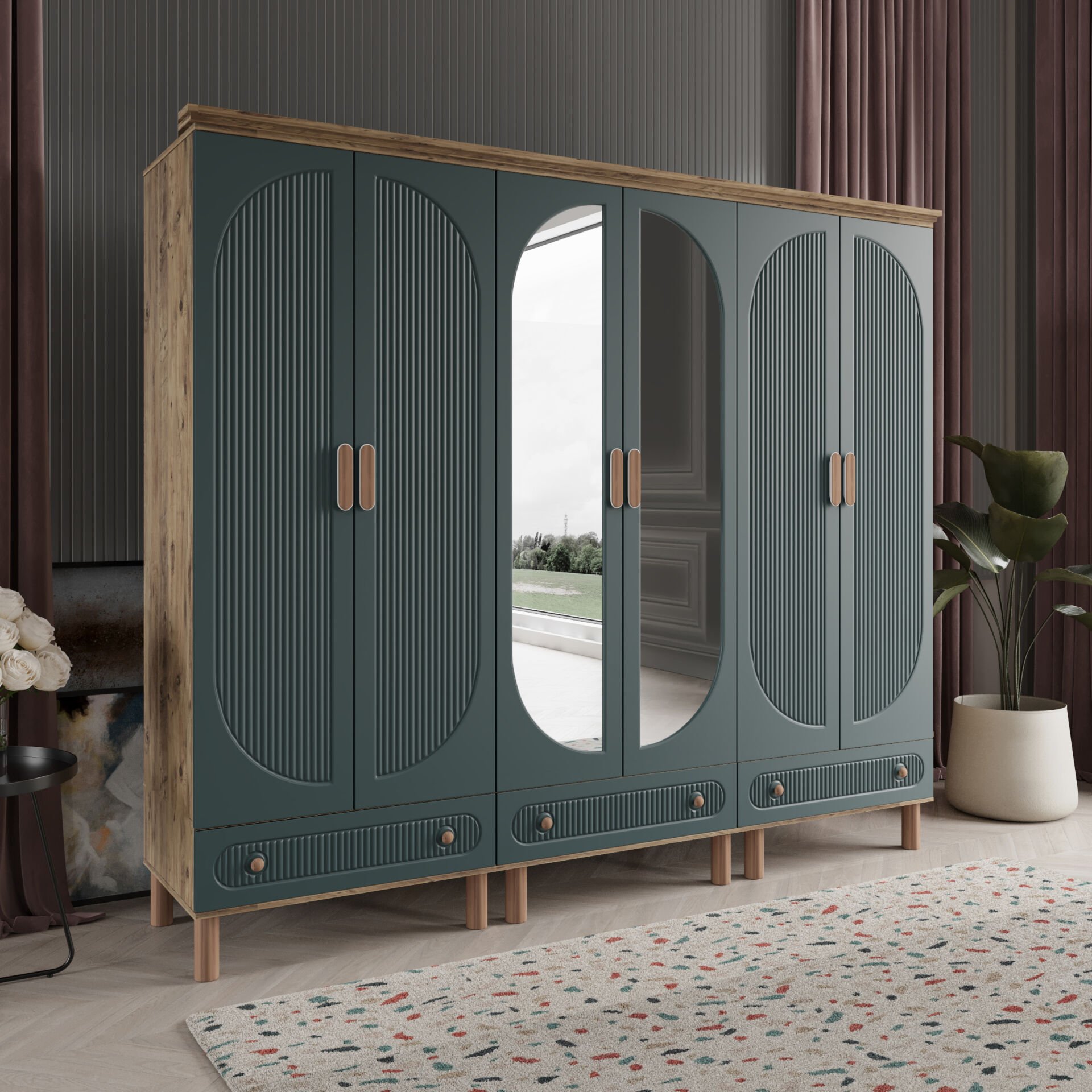 Furkan 6 Kapaklı Gardırop Bohem Modüler Dolap 240cm.