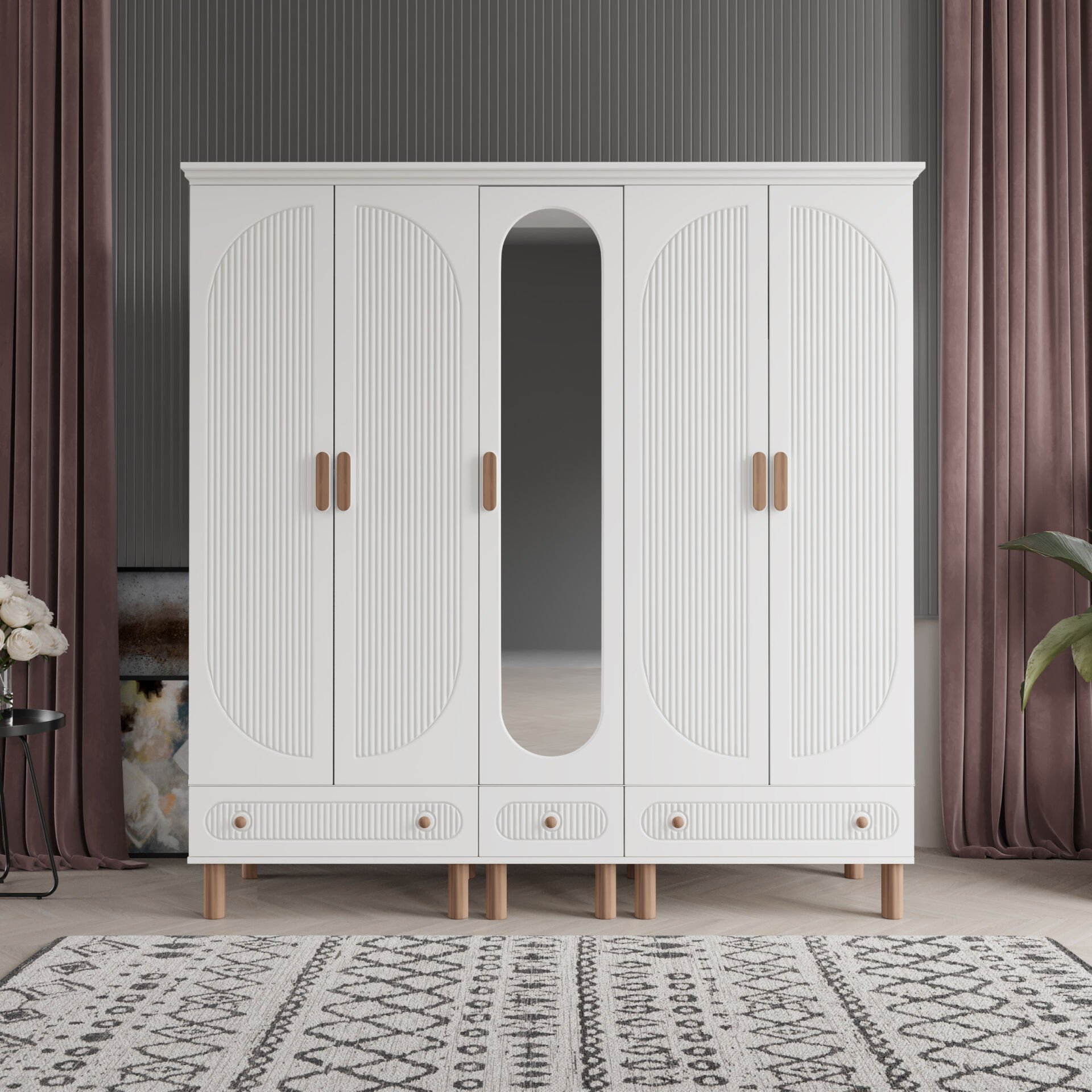 Furkan 5 Kapaklı Gardırop Bohem Modüler Dolap 200cm.