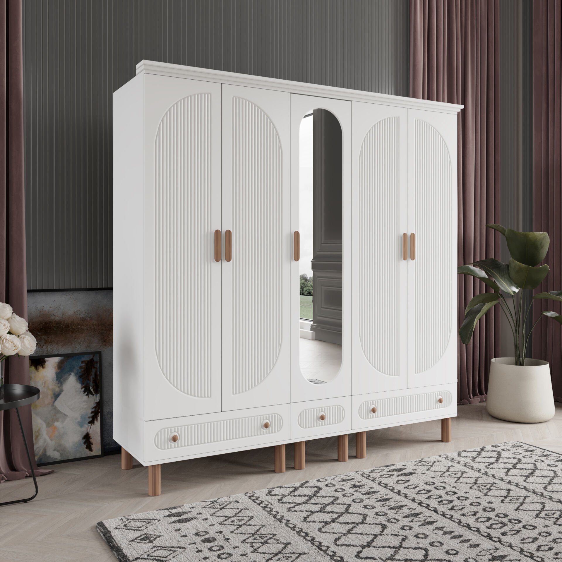Furkan 5 Kapaklı Gardırop Bohem Modüler Dolap 200cm.