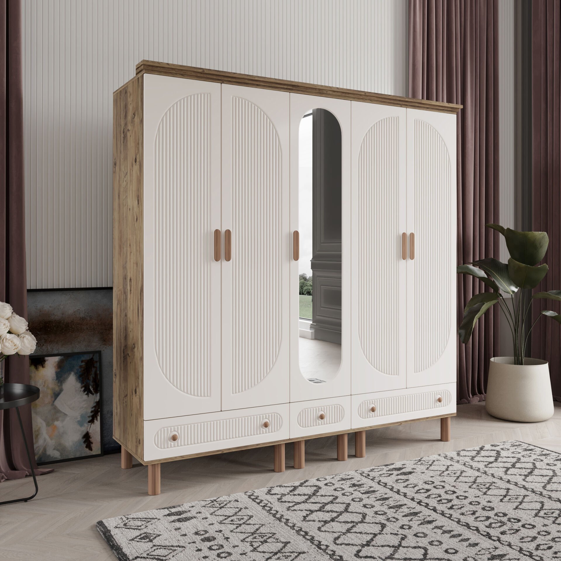Furkan 5 Kapaklı Gardırop Bohem Modüler Dolap 200cm.