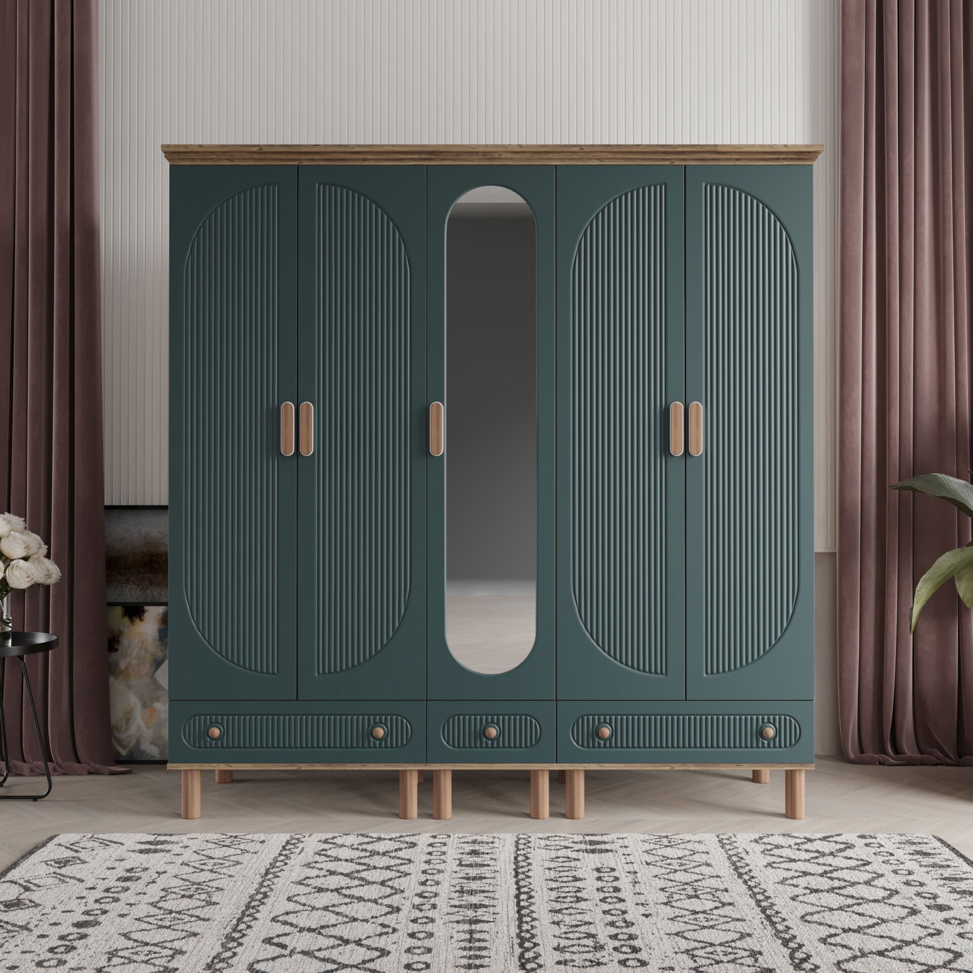 Furkan 5 Kapaklı Gardırop Bohem Modüler Dolap 200cm.