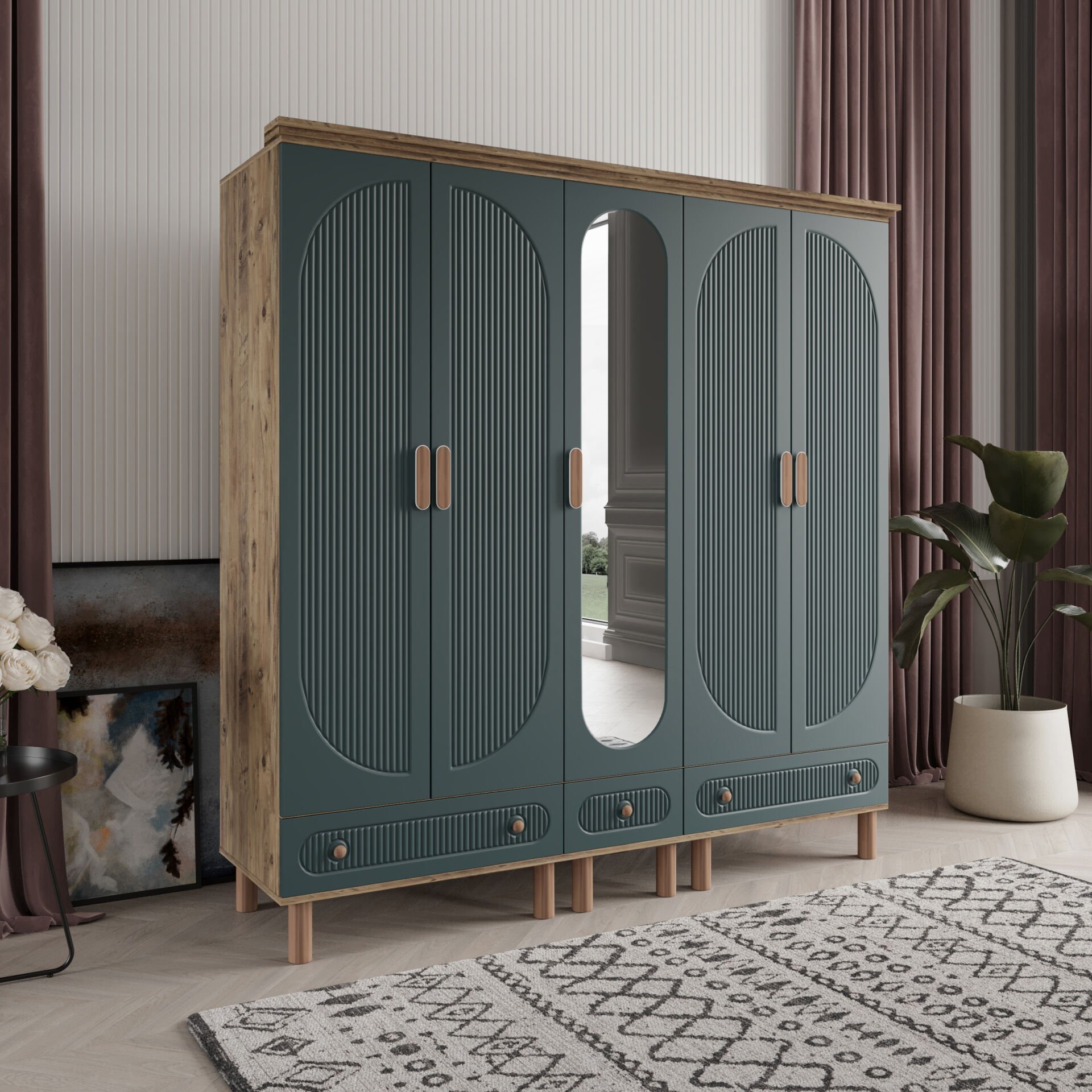 Furkan 5 Kapaklı Gardırop Bohem Modüler Dolap 200cm.