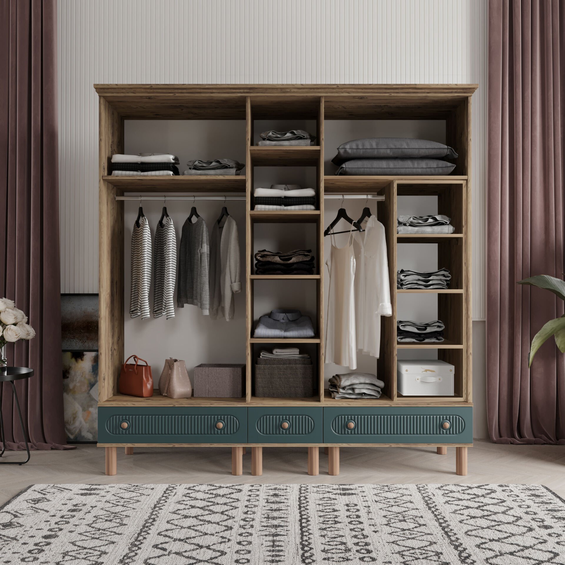 Furkan 5 Kapaklı Gardırop Bohem Modüler Dolap 200cm.