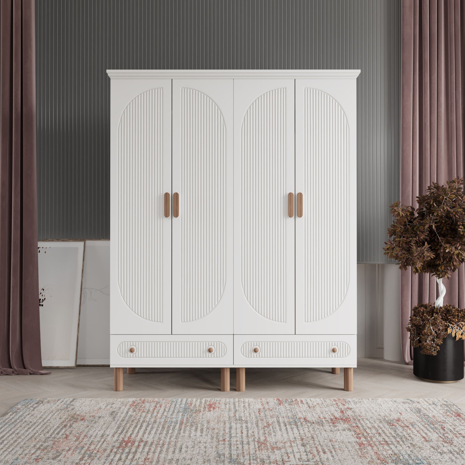 Furkan 4 Kapaklı Gardırop Bohem Modüler Dolap 160cm.