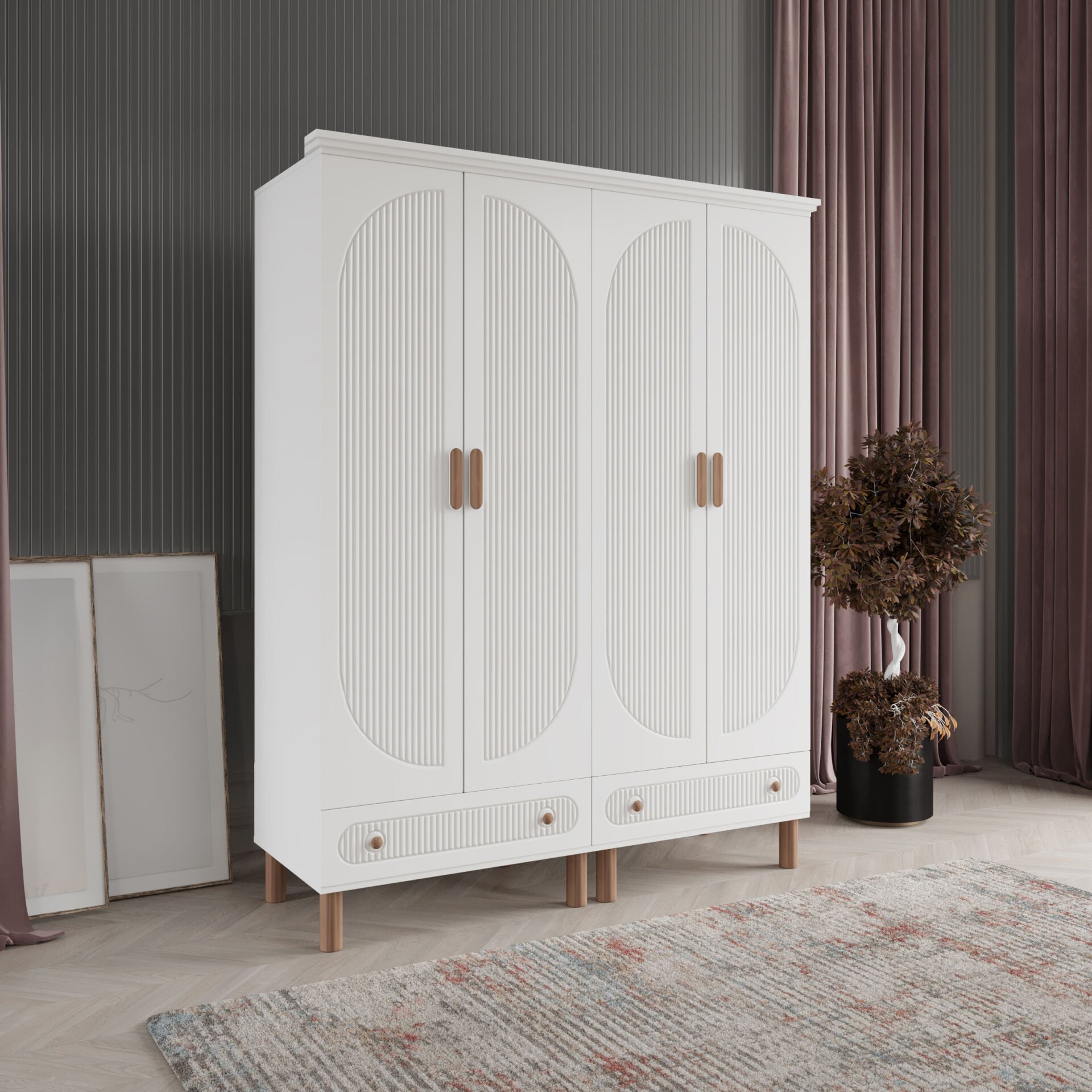 Furkan 4 Kapaklı Gardırop Bohem Modüler Dolap 160cm.