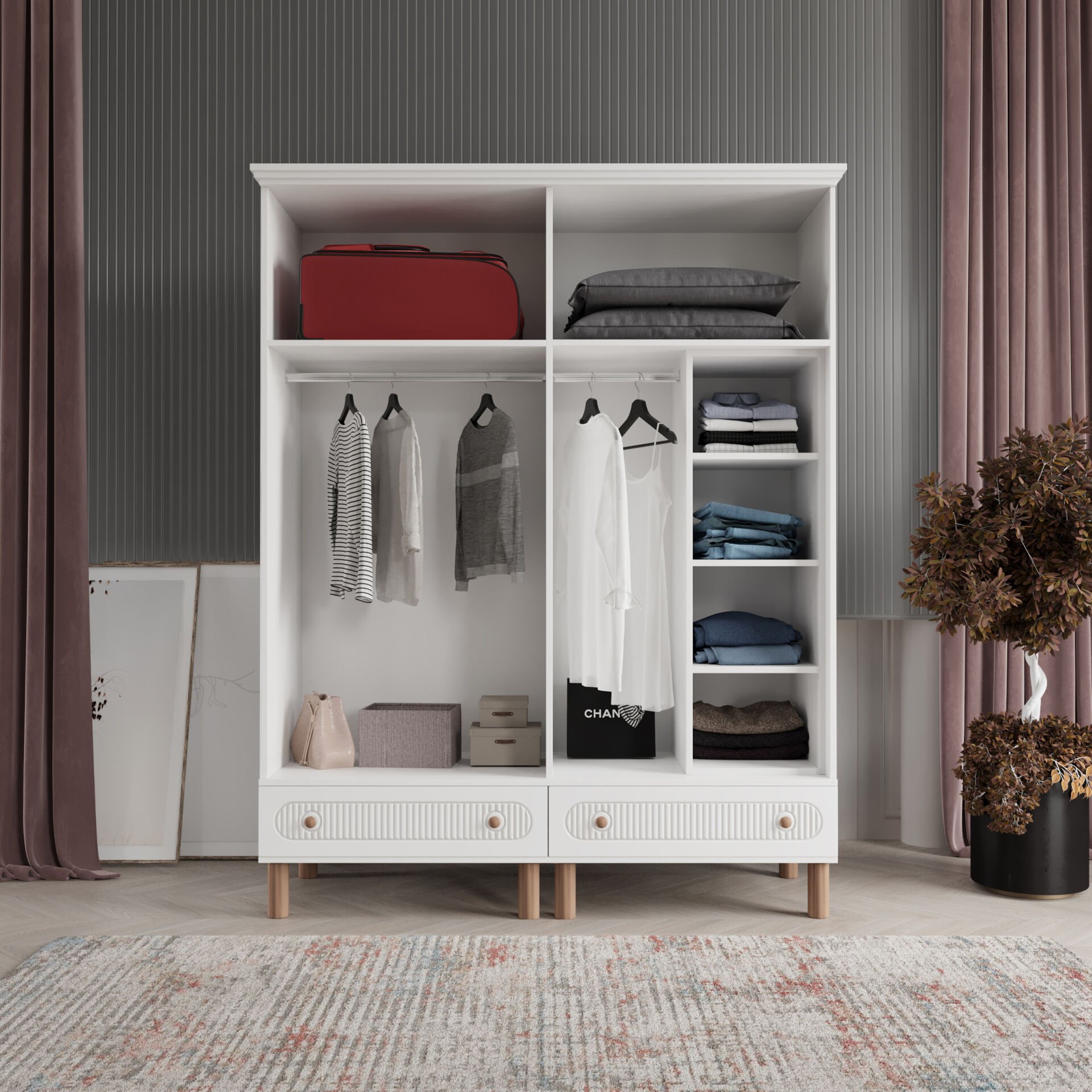 Furkan 4 Kapaklı Gardırop Bohem Modüler Dolap 160cm.