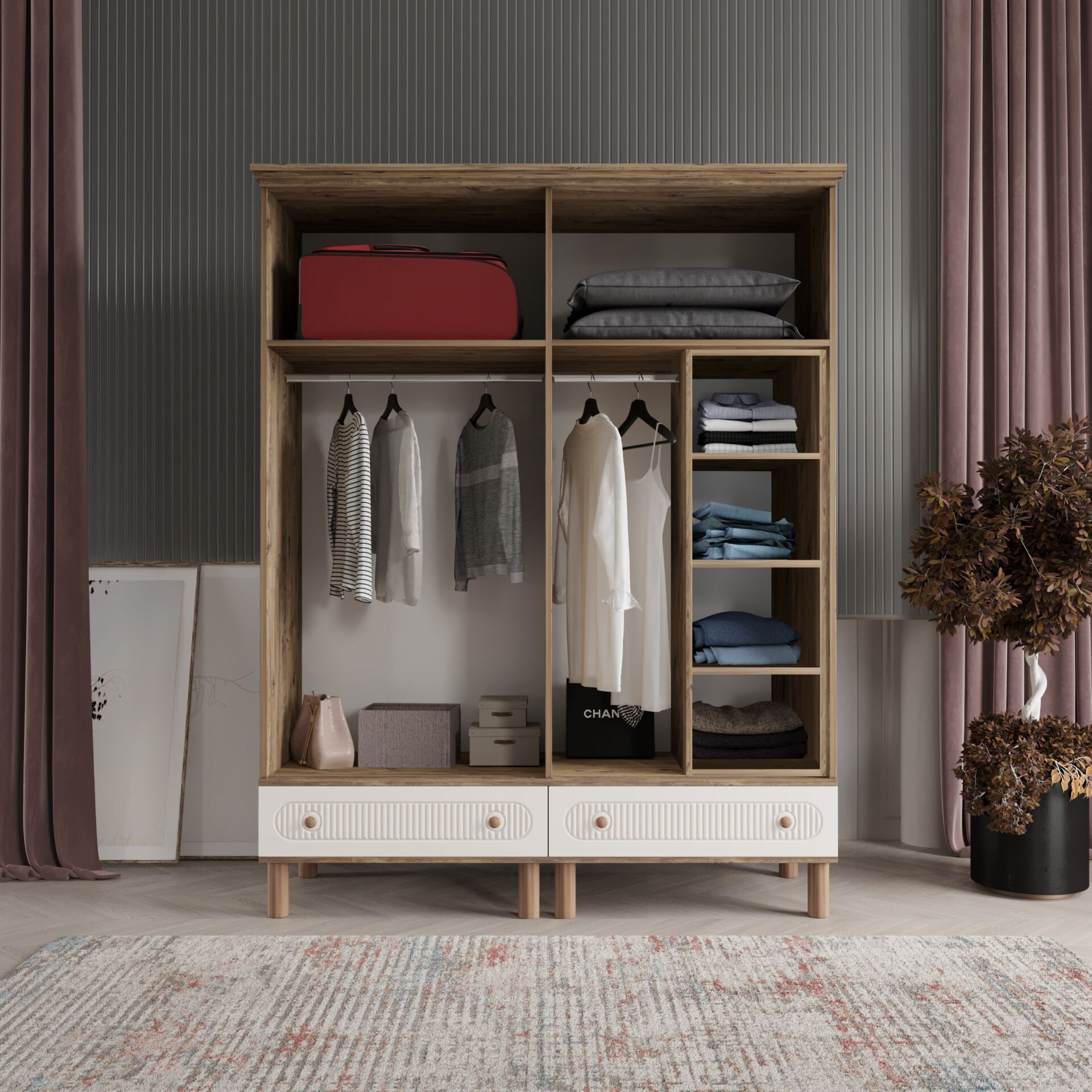 Furkan 4 Kapaklı Gardırop Bohem Modüler Dolap 160cm.