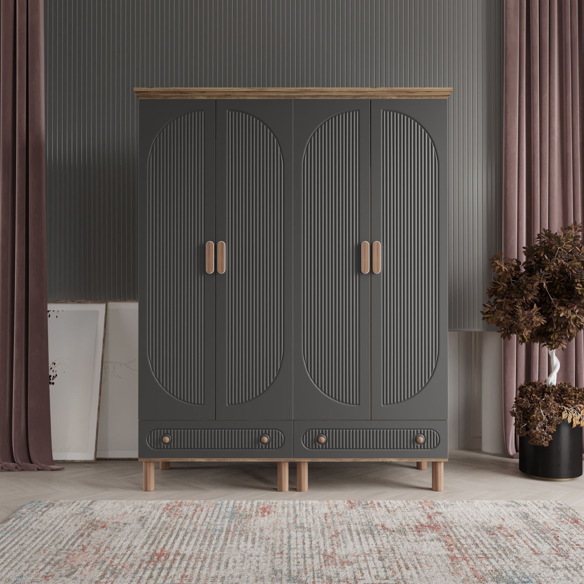 Furkan 4 Kapaklı Gardırop Bohem Modüler Dolap 160cm.