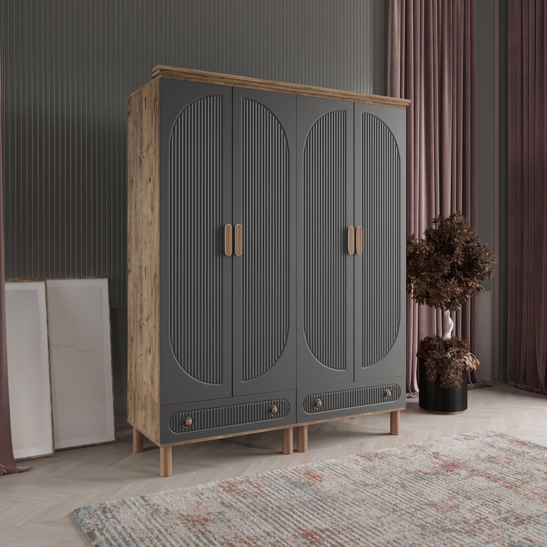 Furkan 4 Kapaklı Gardırop Bohem Modüler Dolap 160cm.