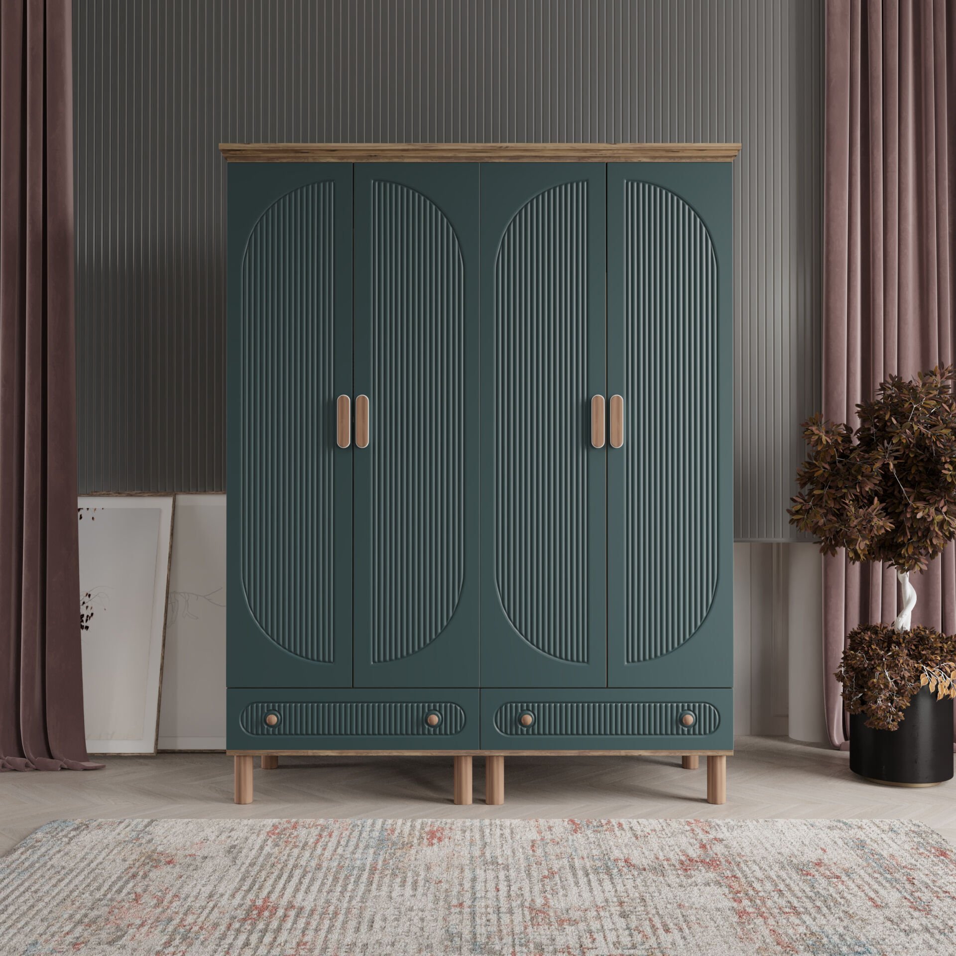 Furkan 4 Kapaklı Gardırop Bohem Modüler Dolap 160cm.