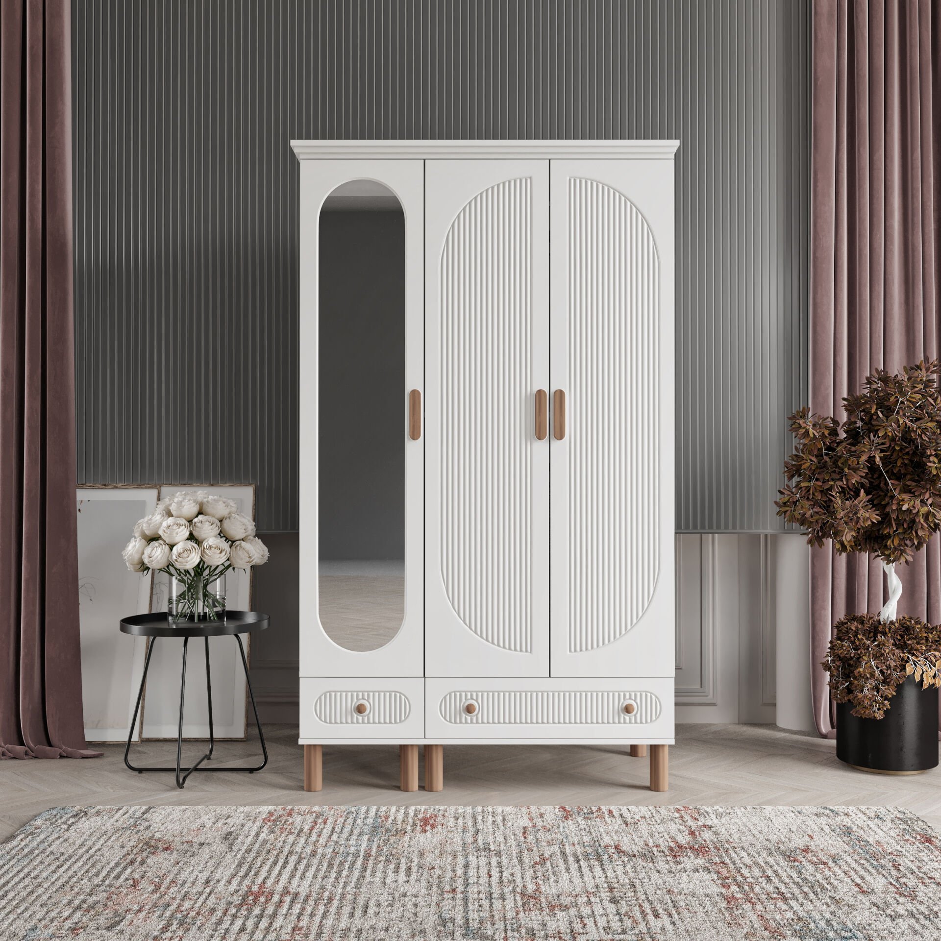 Furkan 3 Kapaklı Gardırop Bohem Modüler Dolap 120cm.