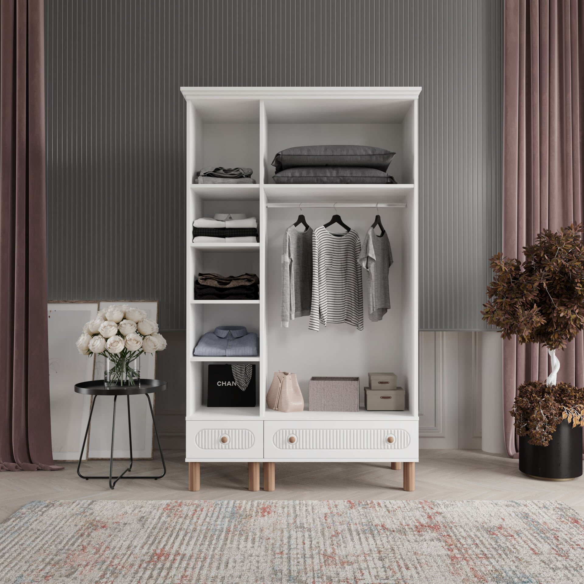 Furkan 3 Kapaklı Gardırop Bohem Modüler Dolap 120cm.