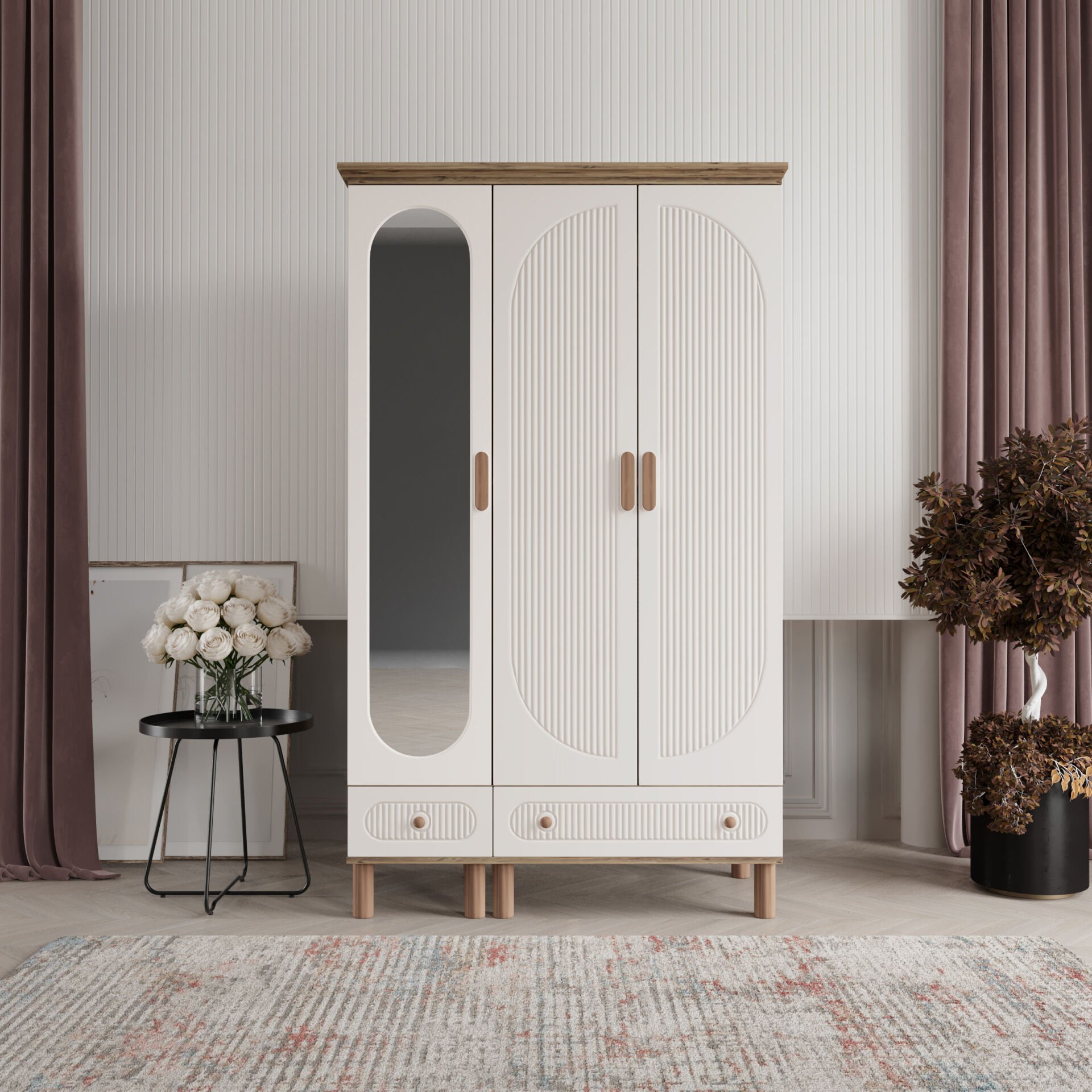 Furkan 3 Kapaklı Gardırop Bohem Modüler Dolap 120cm.