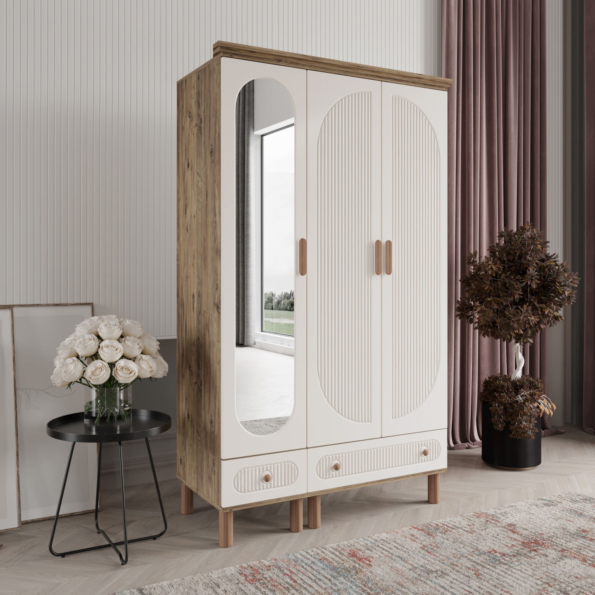 Furkan 3 Kapaklı Gardırop Bohem Modüler Dolap 120cm.