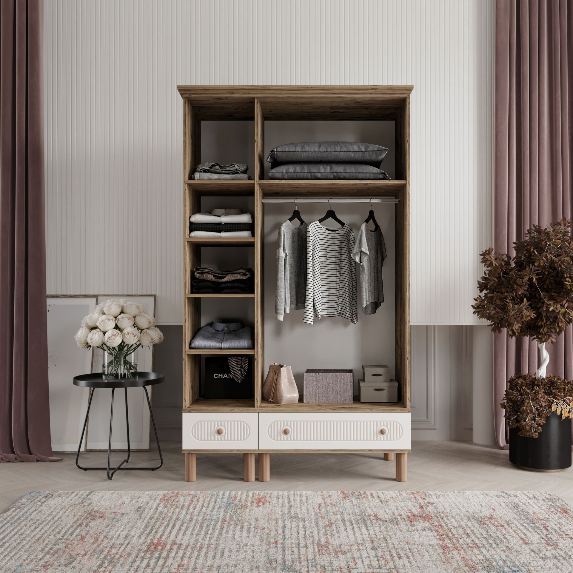 Furkan 3 Kapaklı Gardırop Bohem Modüler Dolap 120cm.