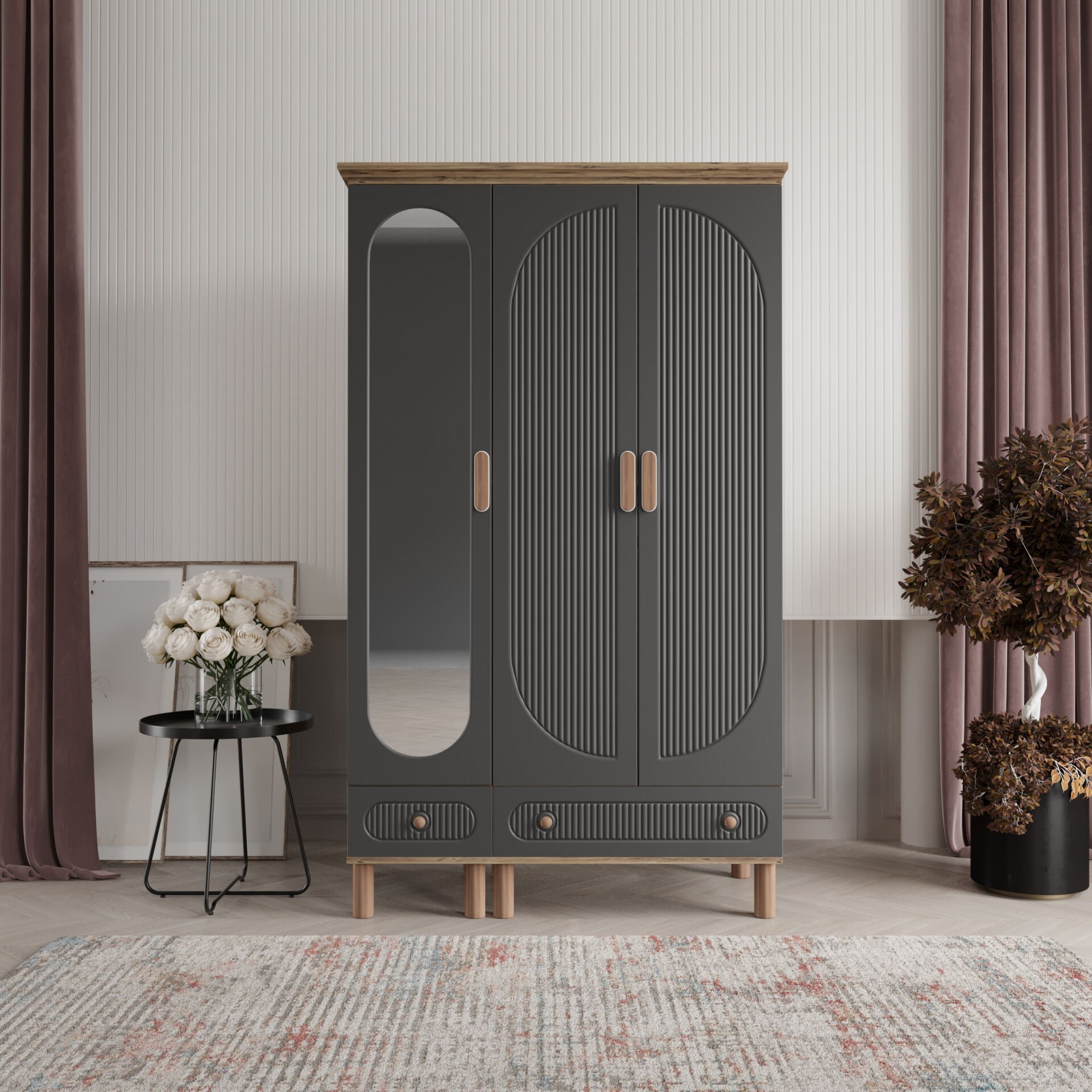 Furkan 3 Kapaklı Gardırop Bohem Modüler Dolap 120cm.