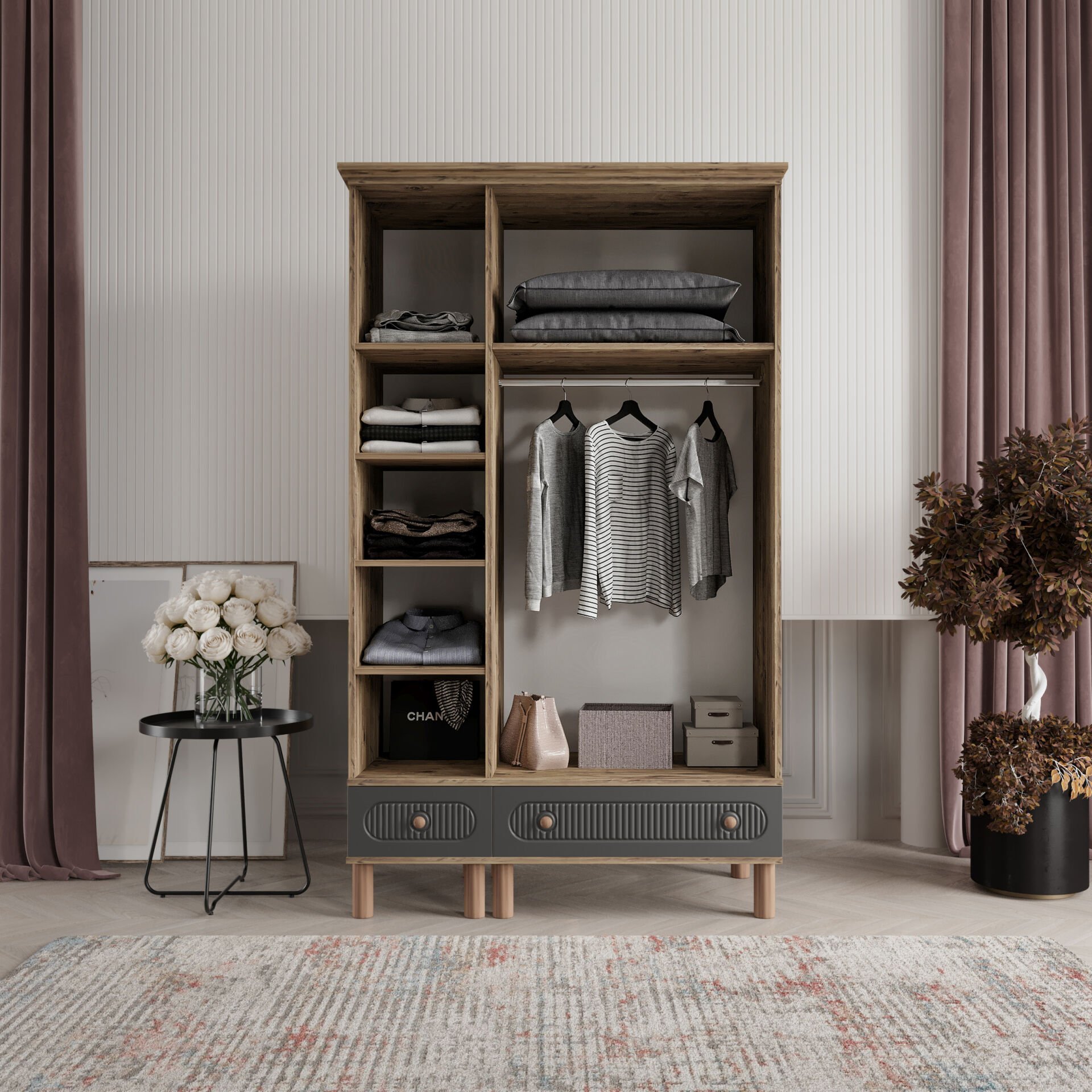 Furkan 3 Kapaklı Gardırop Bohem Modüler Dolap 120cm.