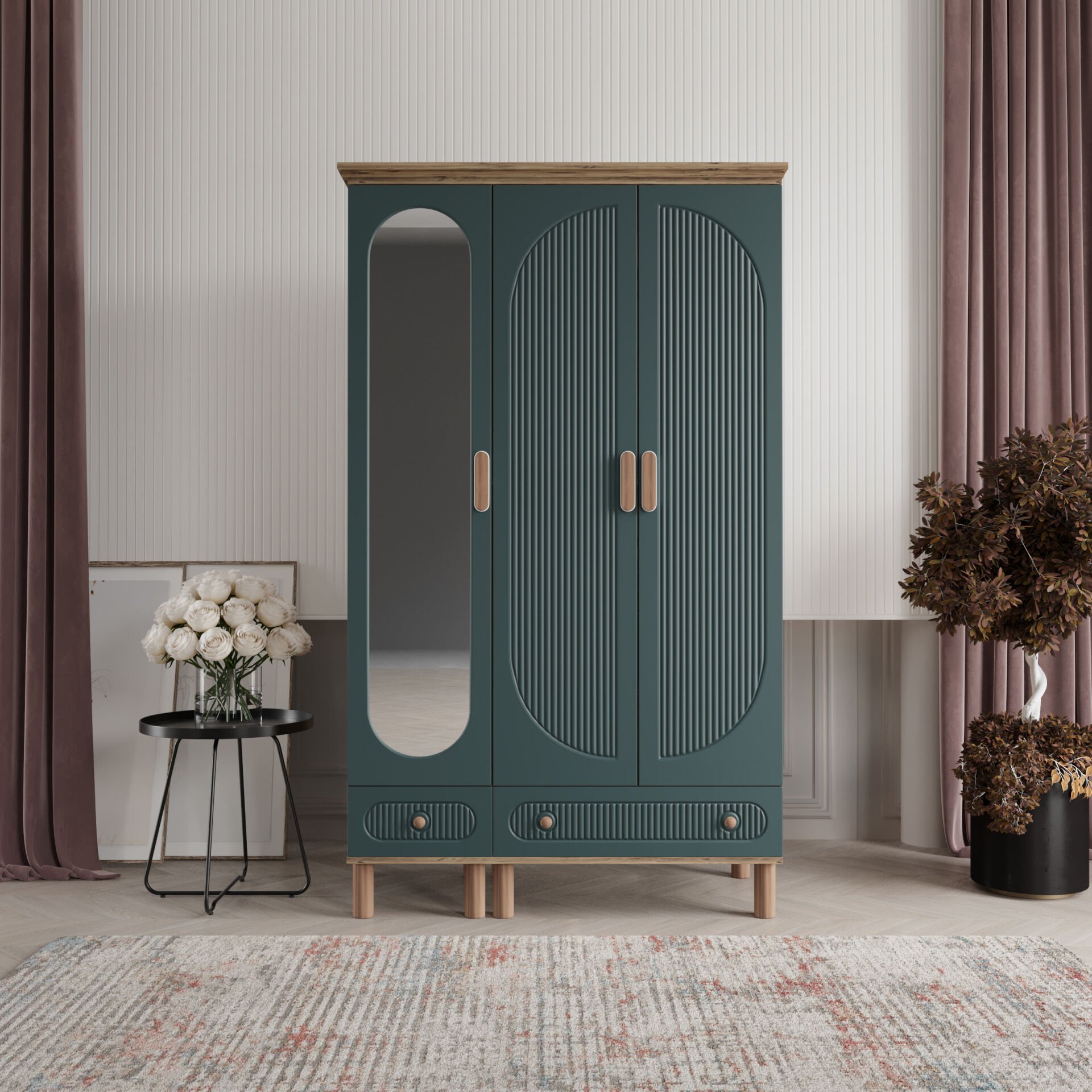 Furkan 3 Kapaklı Gardırop Bohem Modüler Dolap 120cm.