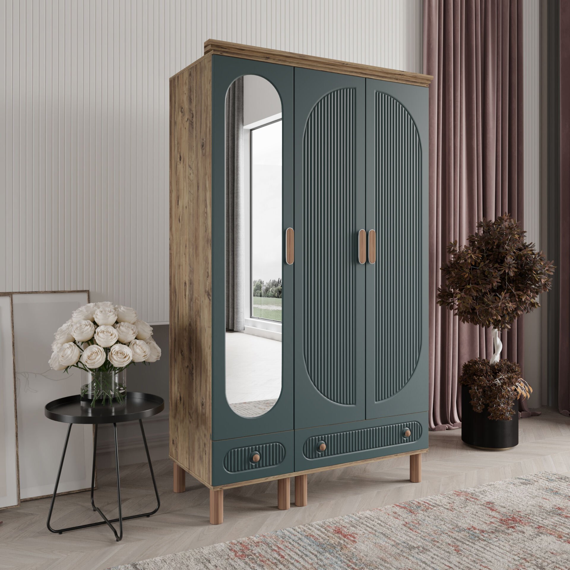 Furkan 3 Kapaklı Gardırop Bohem Modüler Dolap 120cm.