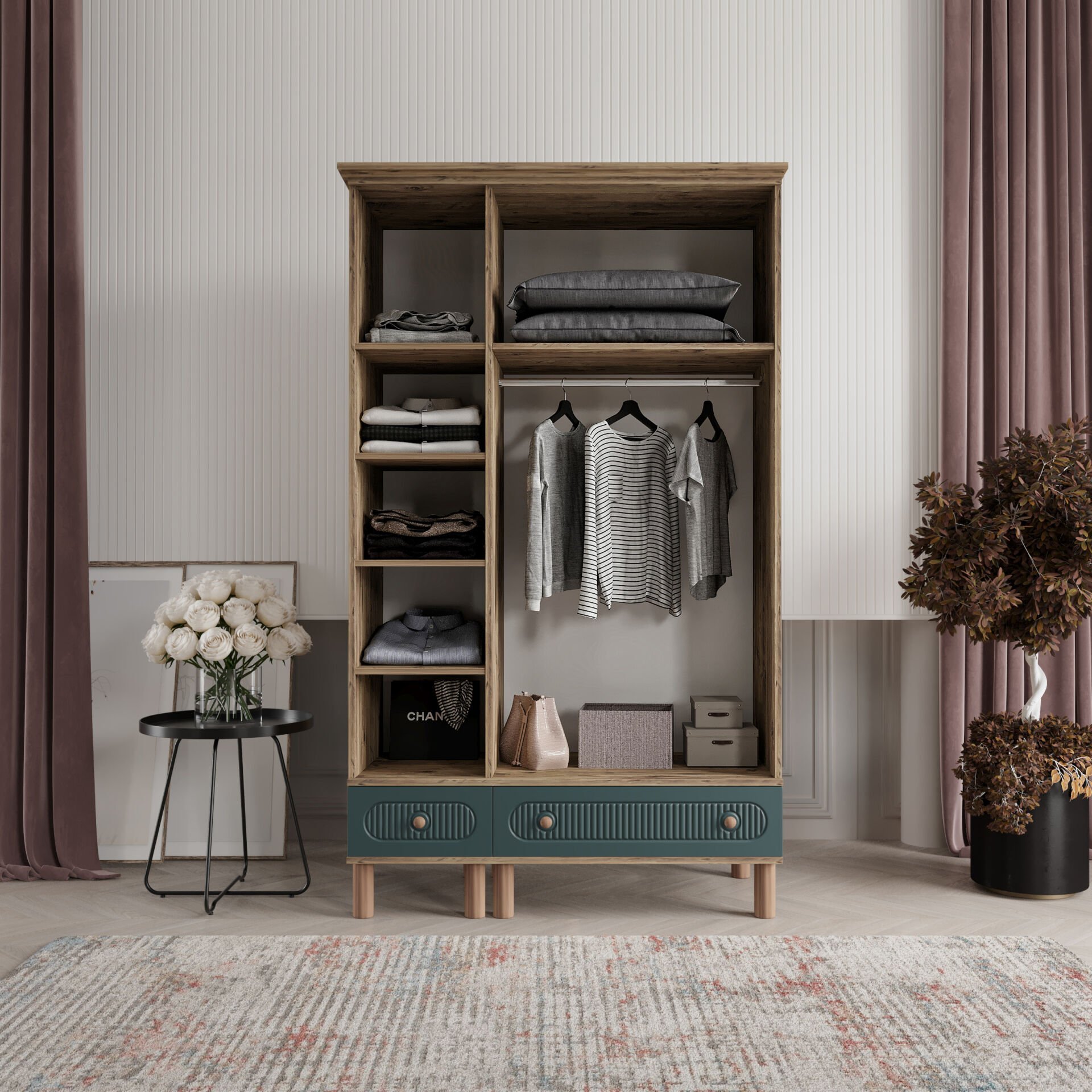 Furkan 3 Kapaklı Gardırop Bohem Modüler Dolap 120cm.